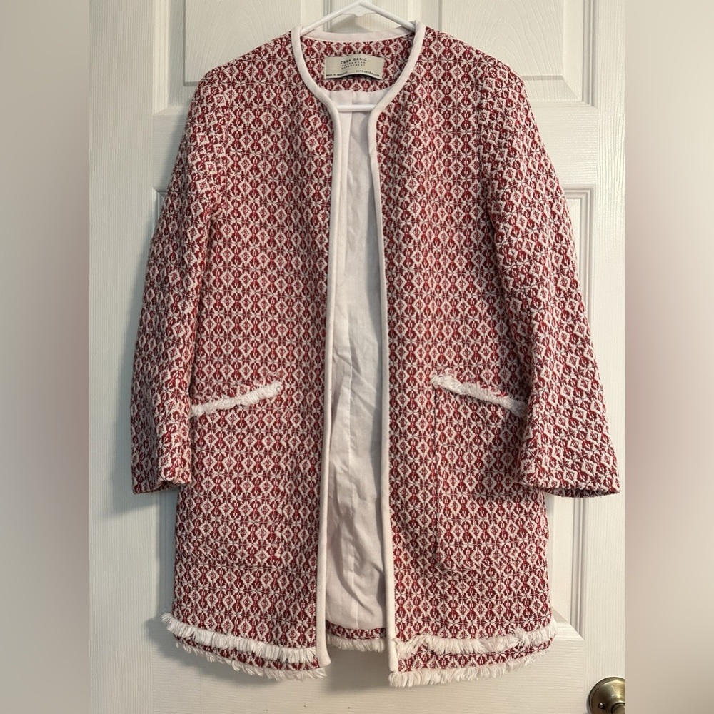 Zara Red and White Geometric Jacket Size S